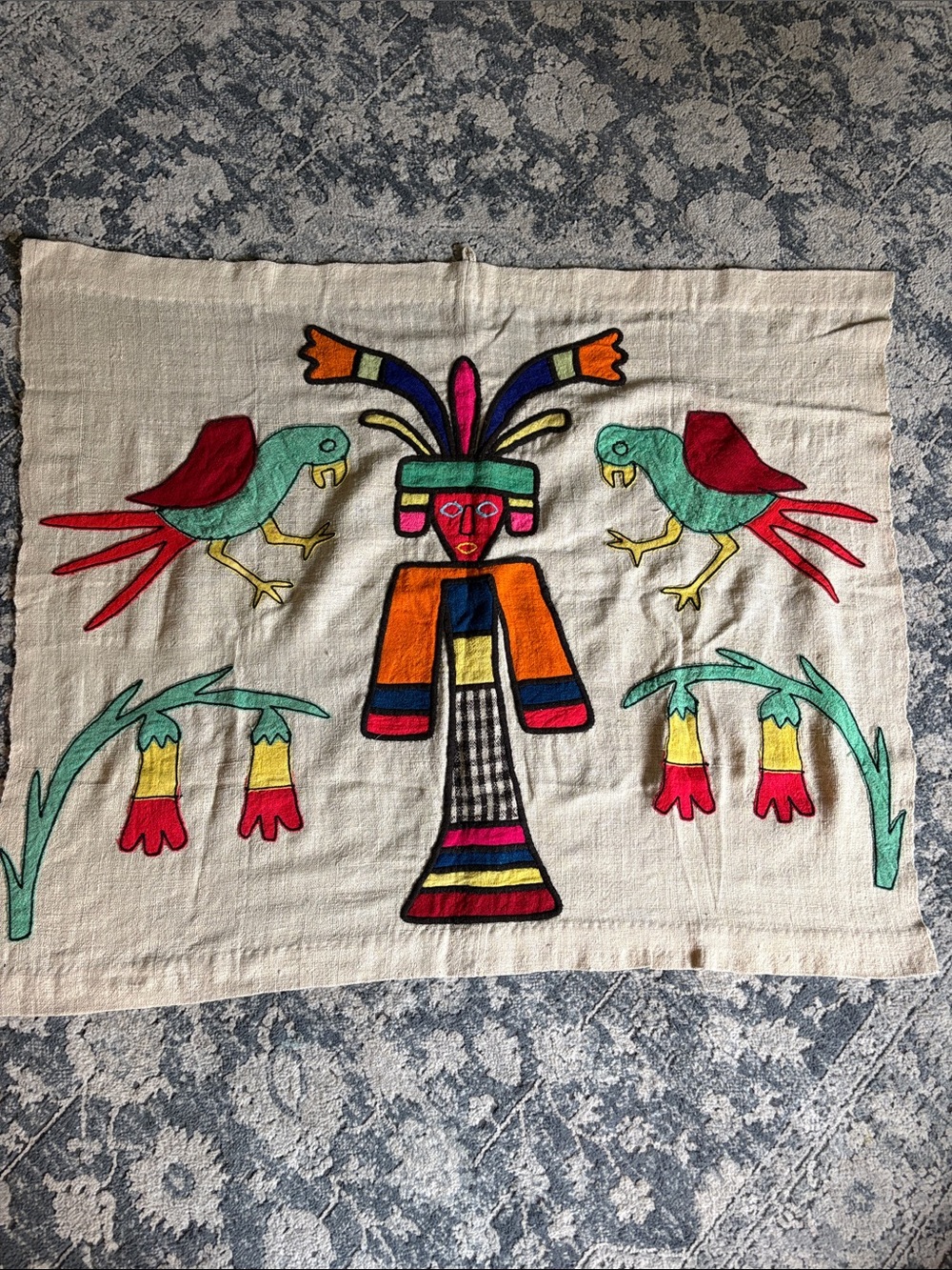 Bolivia wool Hand-Embroidered Folk Art Textile Wall Hanging - Multicolor
